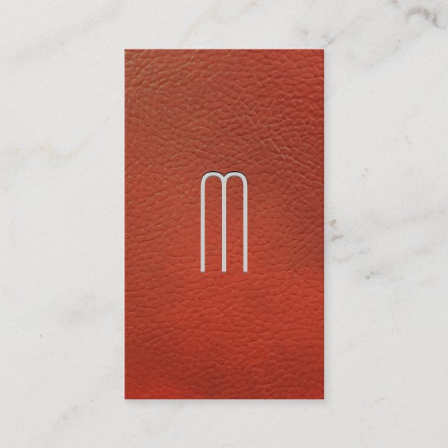 Sleek Monogram | Hintergrund Rotes Leder Visitenkarte (Vorderseite)
