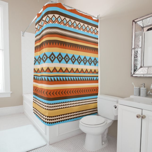 Sleek Native Southwestern Brown Orange und Blue Duschvorhang (Beispiel)