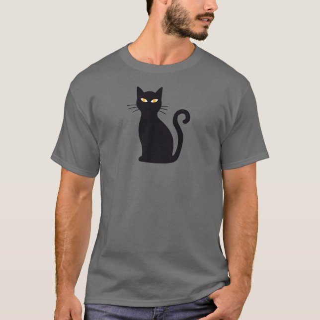 Sleek Orange-Eyed Black Cat Halloween T-Shirt (Vorderseite)