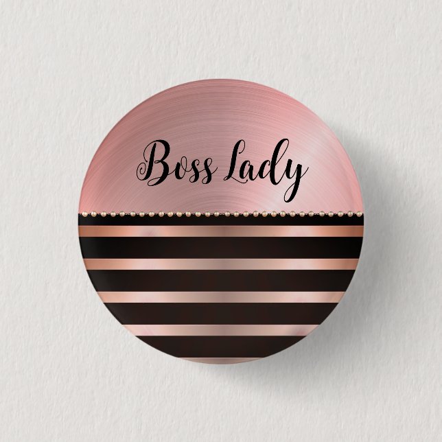 Sleek Pink Striped Boss Lady Button (Vorderseite)