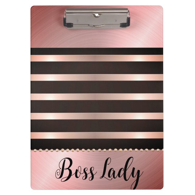 Sleek Pink Striped Boss Lady Klemmbrett (Vorderseite)