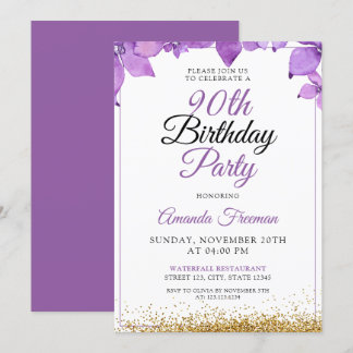 Sleek Purple Flowers 90. Geburtstag Einladung