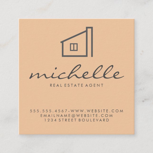 Sleek Real Anwesen Agent House Logo Quadratische Visitenkarte (Vorderseite)