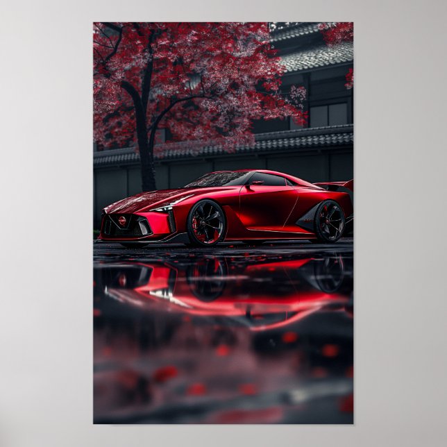 Sleek Red Nissan GTR 2028 Concept Car Side View Poster (Vorne)