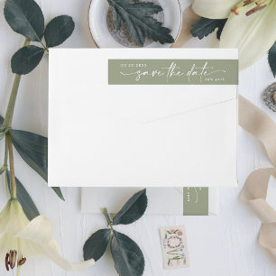 Sleek Romance Snow White Sage Save the Date