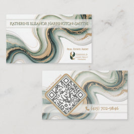 Sleek Sage Gold Marble Modern Realtor Logo QR Code Visitenkarte