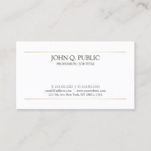 Sleek Schlicht Modern White Elegante Design Gold Visitenkarte