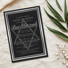 Sleek Silver Black Formal Bar Mitzvah Einladung