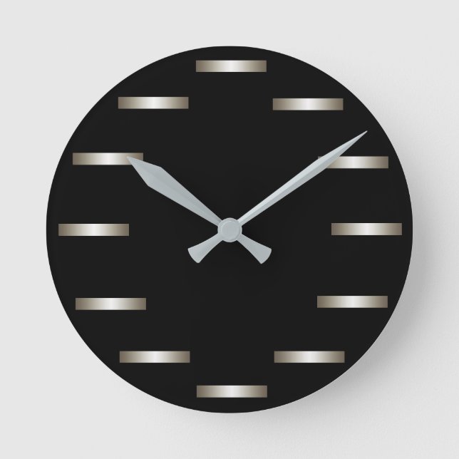 Sleek Silver Black Minimalism Städtische CricketDi Runde Wanduhr (Vorderseite)