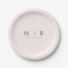Sleek Simple Blush Monogram Wedding Paper Plate Pappteller