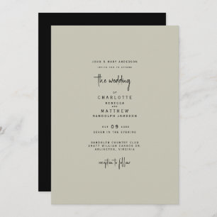 Sleek & Simple Bride Parents Khaki & Black Wedding Einladung