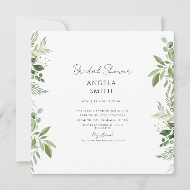 Sleek & Simple Foliage White Brautparty Square Einladung (Vorderseite)