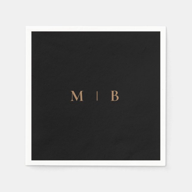 Sleek Simple Gold Monogram Black Cocktail Napkins Serviette (Vorderseite)