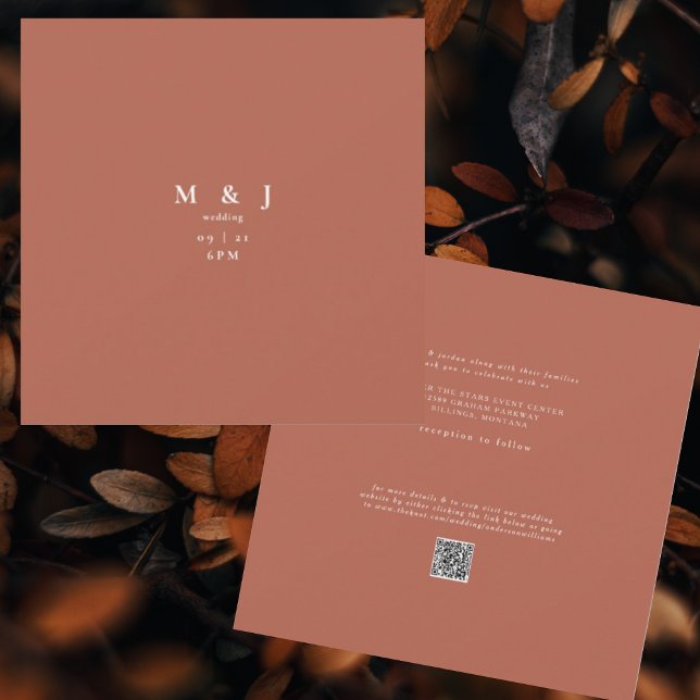 Sleek & Simple Modern Cinnamon Square Wedding Einladung (Von Creator hochgeladen)