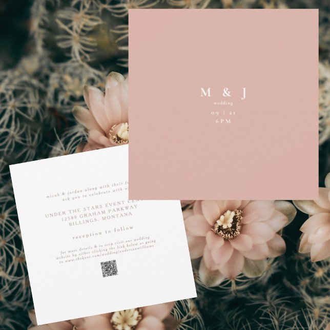 Sleek & Simple Modern Desert Pink Square Wedding Einladung (Von Creator hochgeladen)