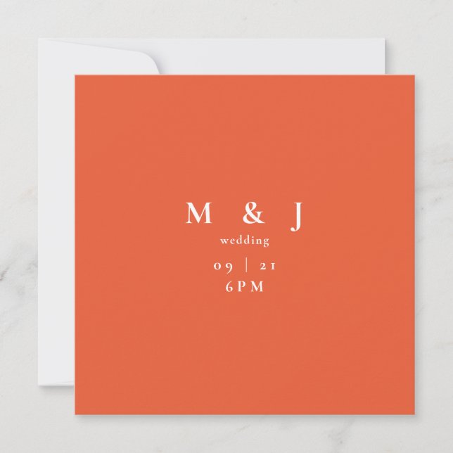 Sleek & Simple Modern Orange Square Wedding Einladung (Vorderseite)