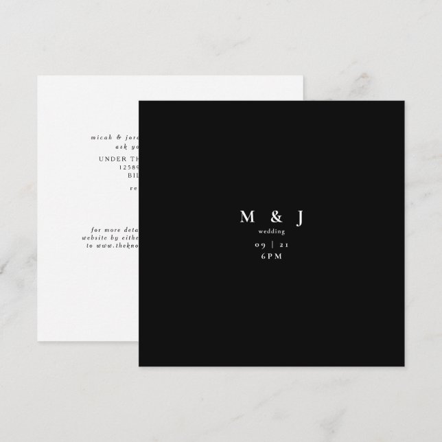Sleek & Simple Modern Square B/W Wedding Einladung (Vorne/Hinten)