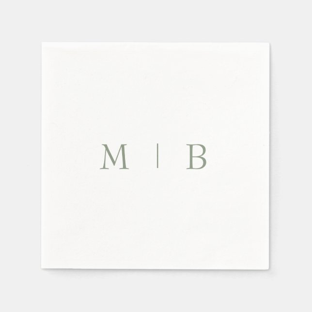 Sleek Simple Sage Monogram White Cocktail Napkins Serviette (Vorderseite)