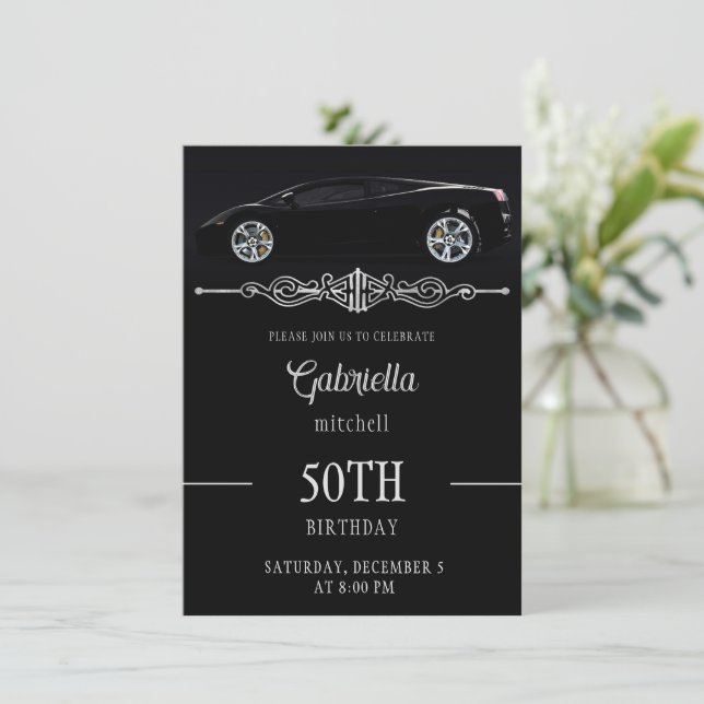 Sleek Sports Car Geburtstag Einladung (Stehend Vorderseite)