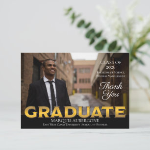 Sleek Uni   Univ Foto Graduate Black   Gold Dankeskarte