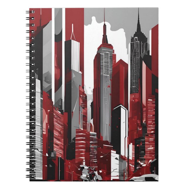 Sleek Urban Skyline Notebook - Bold Red, Black, an Notizblock (Vorderseite)