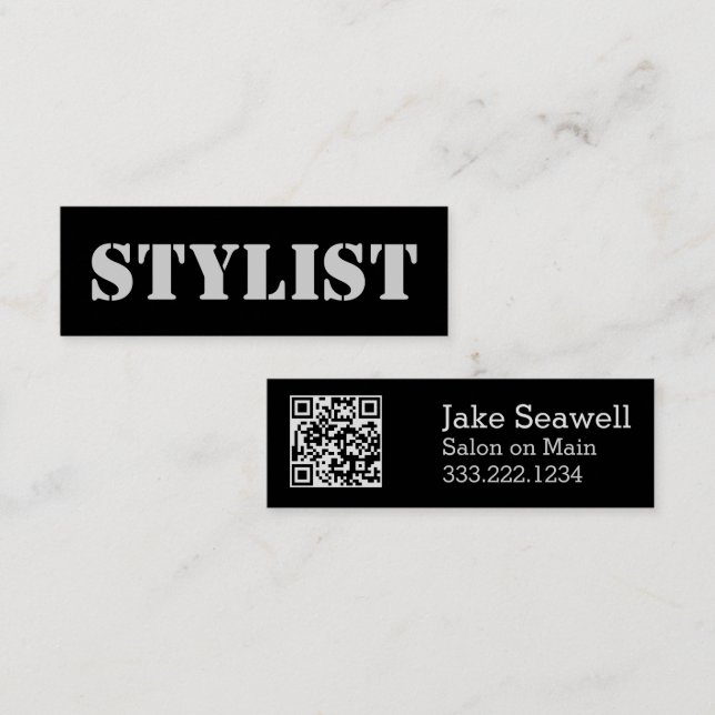 Sleek Urban Stylist QR-Code Mini Visitenkarte (Vorne/Hinten)