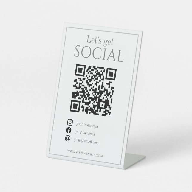 Sleek White QR Code Business Scanne mich Social Me Sockelschild (Vorderseite)