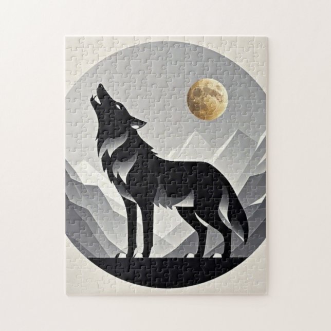 Sleek wolf Silhouette schwarz grau minimalistisch (Vertikal)