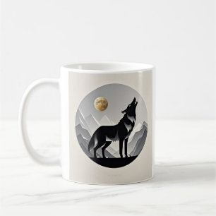 Sleek wolf Silhouette schwarz grau minimalistisch Kaffeetasse