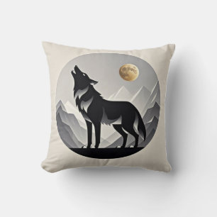 Sleek wolf Silhouette schwarz grau minimalistisch Kissen