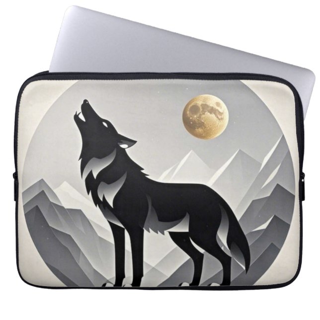 Sleek wolf Silhouette schwarz grau minimalistisch Laptopschutzhülle (Vorderseite)