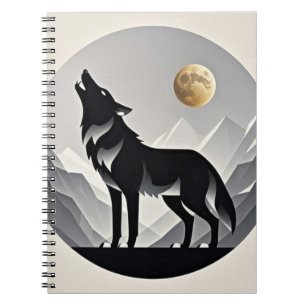 Sleek wolf Silhouette schwarz grau minimalistisch Notizblock
