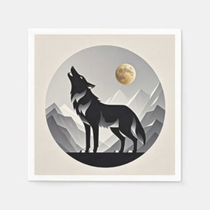 Sleek wolf Silhouette schwarz grau minimalistisch Serviette