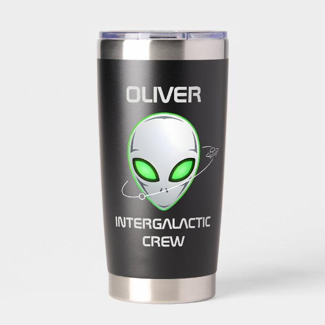 Sleekes Sci-Fi-UFO-Alienkopf Thermobecher (Vorderseite)