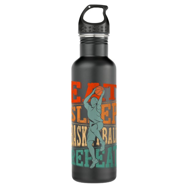 Sleep Basketball wiederholen Edelstahlflasche (Vorderseite)