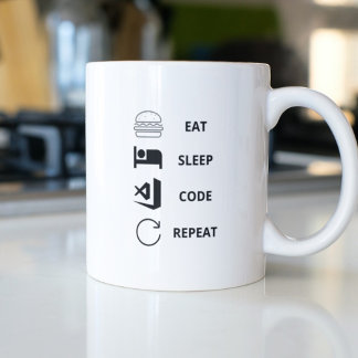Sleep-Code wiederholen Funy-Programmierer Kaffeetasse