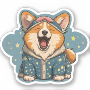 Sleep Corgi in Pajamas Aufkleber