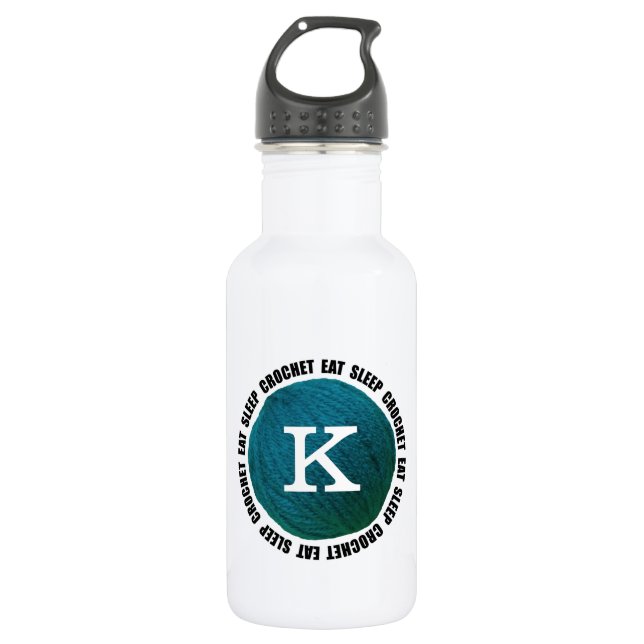 Sleep Crochet essen - Monogramm aus Garn Trinkflasche (Vorderseite)