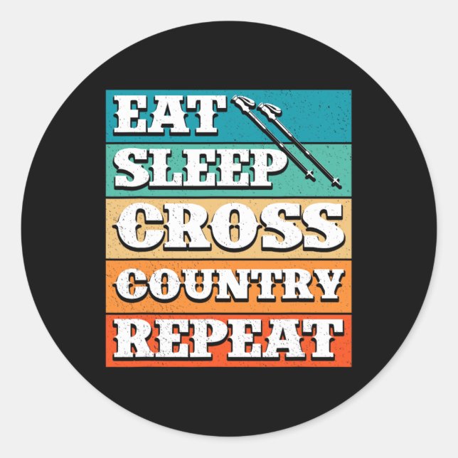 Sleep Cross Country Wiederholung Skier Winter Spor Runder Aufkleber (Vorderseite)