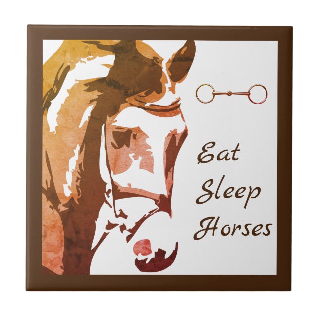 Sleep Horses essen mit Brown Horse und Snaffle Bit Fliese (Vorderseite)
