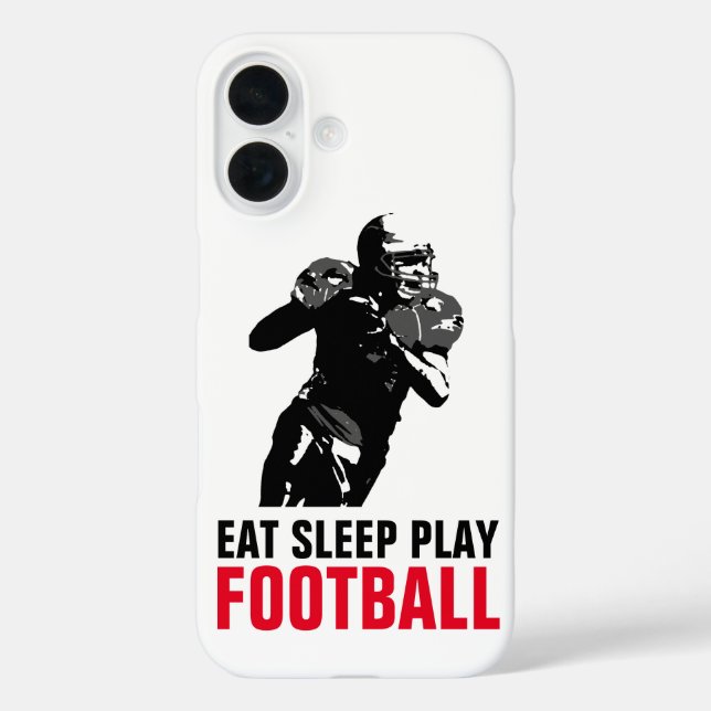 Sleep Play Black & White Football Pop Art iPhone 16 Hülle (Rückseite)