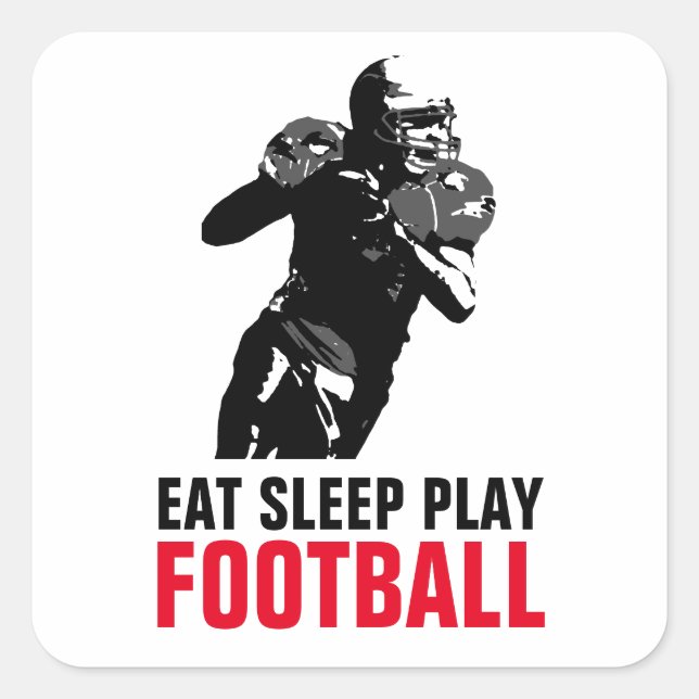 Sleep Play Black & White Football Pop Art Quadratischer Aufkleber (Vorderseite)