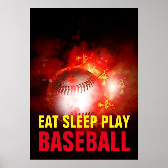 Sleep Play Flaming Baseball Motivierend essen Poster (Vorne)
