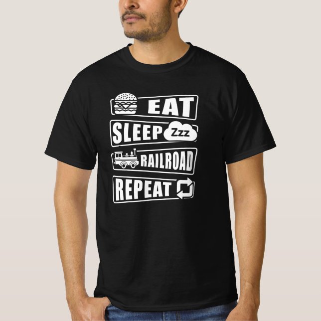 Sleep Railroad Repeat Dampfzug essen T-Shirt (Vorderseite)
