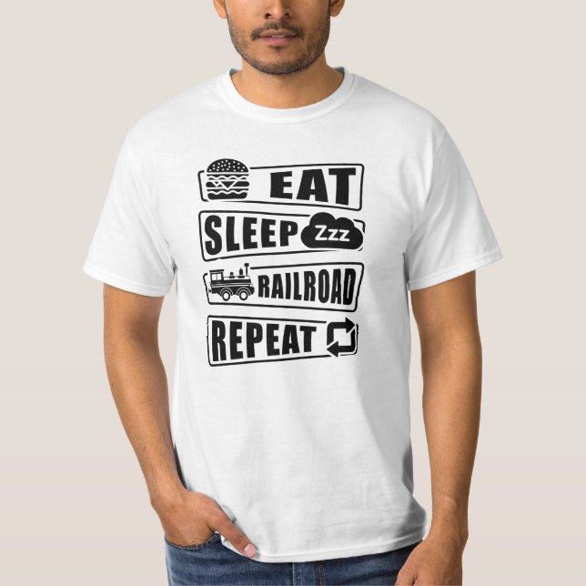 Sleep Railroad Repeat Steam Train T - Shirt essen (Vorderseite)