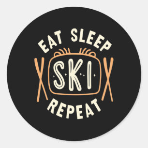 Sleep Ski Wiederholung Skifahren Ski Ski Ski Winte Runder Aufkleber