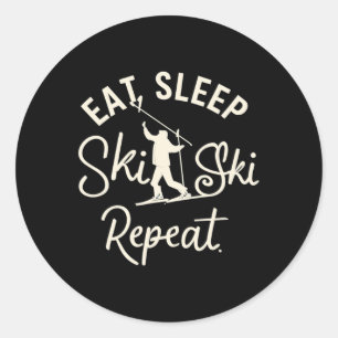Sleep Ski Wiederholung Skifahren Ski Ski Ski Winte Runder Aufkleber