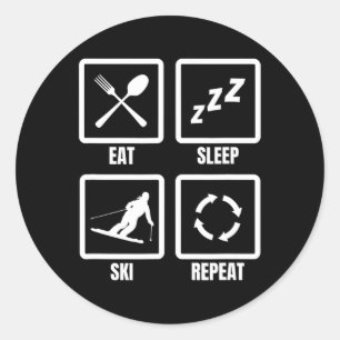Sleep Ski Wiederholung Skilehrer Wintersport Runder Aufkleber