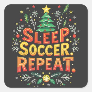 Sleep Soccer Wiederholung Weihnachtsbaum Fußball L Quadratischer Aufkleber