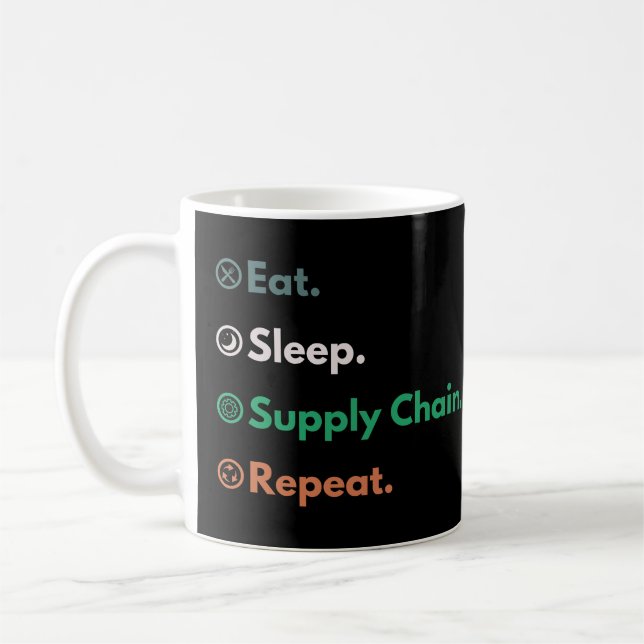 Sleep Supply Chain Repeat Logistics Manager essen Kaffeetasse (Links)